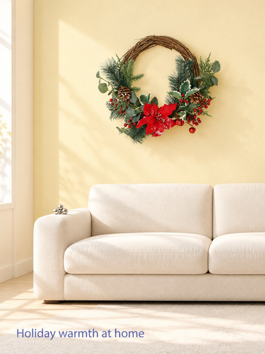 Poinsettia Half Wreath, 23.5-Inch Holiday Door Decor
