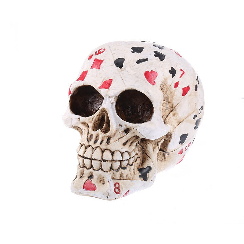 Poker Skull Resin Decor – Gothic Game Room Centerpiece