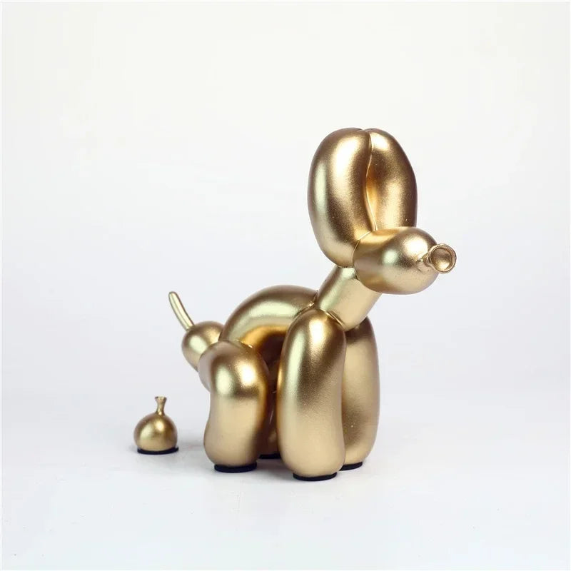 Poop Balloon Dog Sculpture – Playful Gold Home Decor