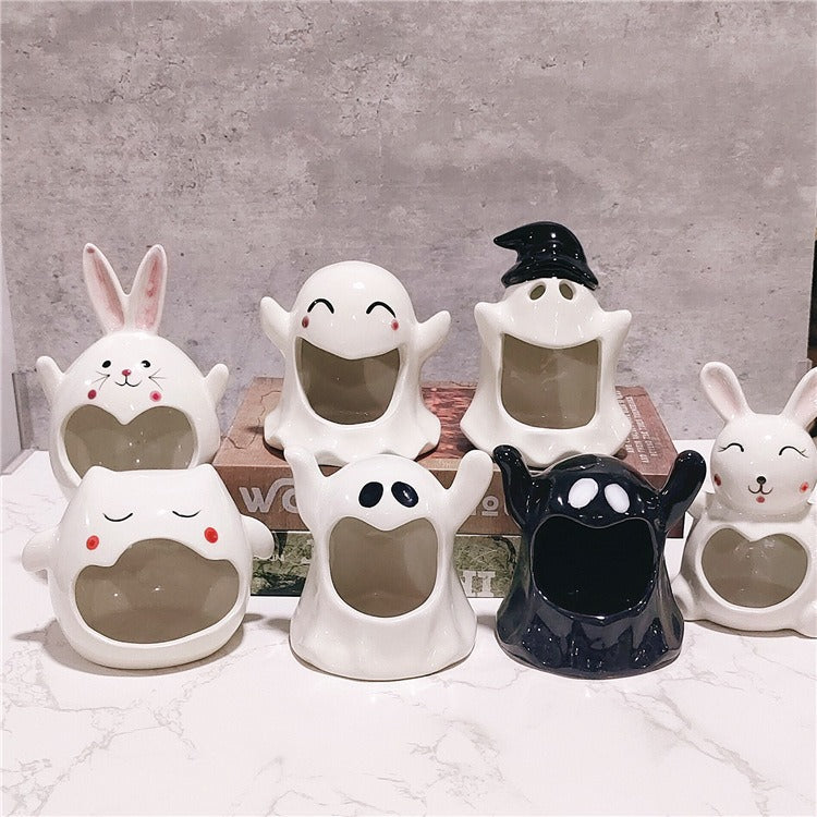 Ceramic Ghost Candle Holder for Halloween Ambiance