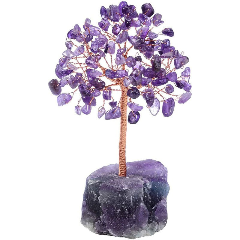 Crystal Tree Ornament with Natural Fluorite Stone Base