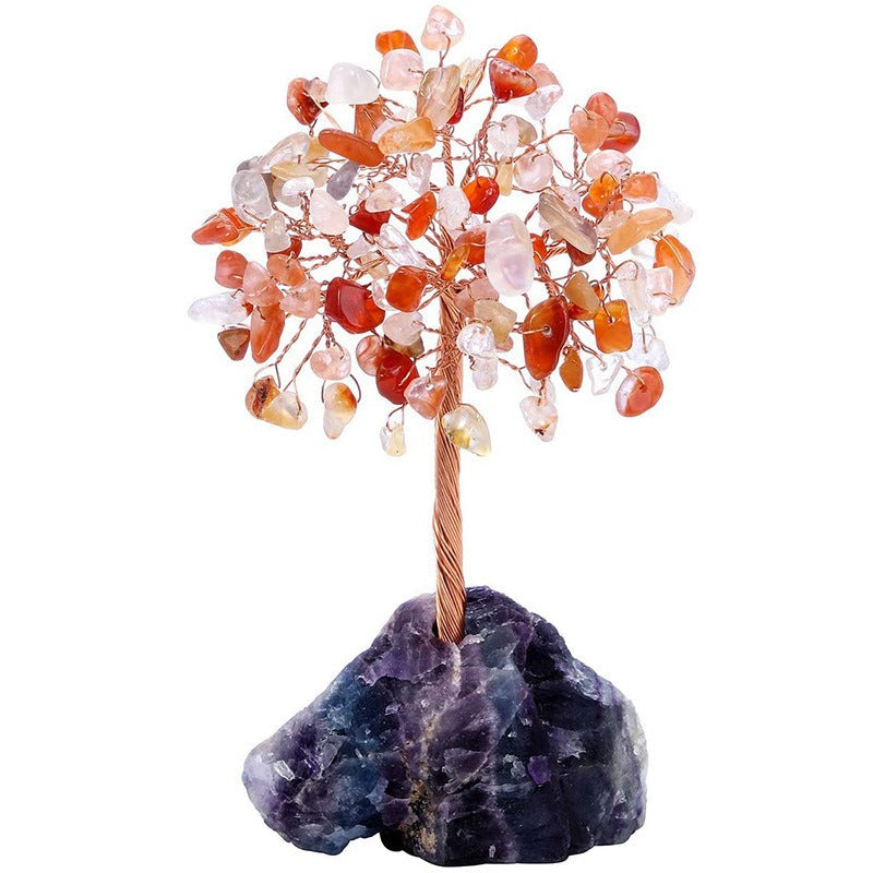 Crystal Tree Ornament with Natural Fluorite Stone Base