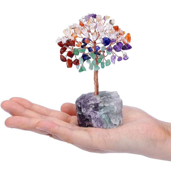 Crystal Tree Ornament with Natural Fluorite Stone Base