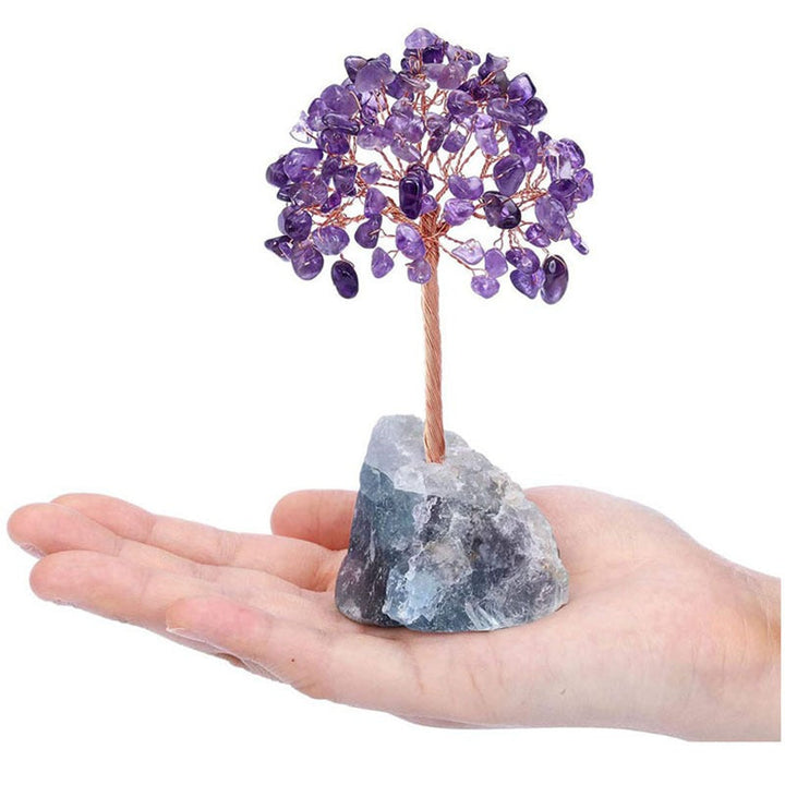 Crystal Tree Ornament with Natural Fluorite Stone Base