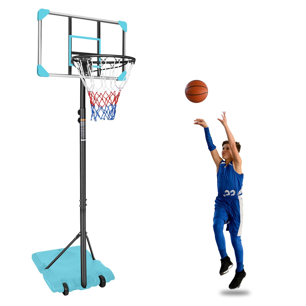 Portable Basketball Hoop with Fillable Base and Wheels