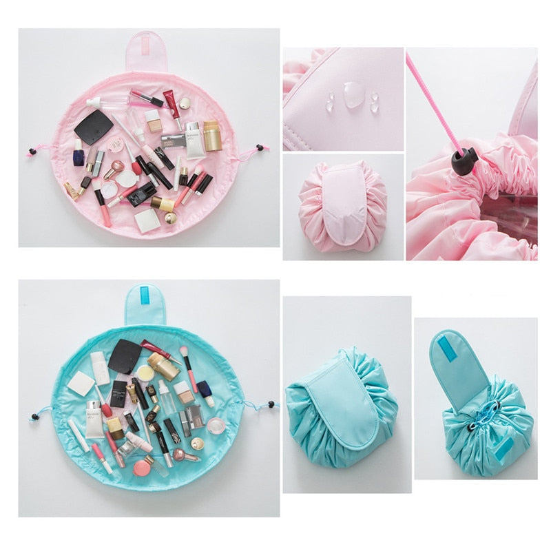 Drawstring Cosmetic Bag That Lays Flat Into a Vanity