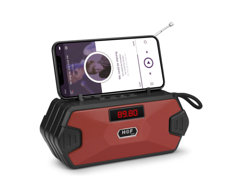 Rugged Bluetooth Speaker with Bass, FM Radio & Phone Stand