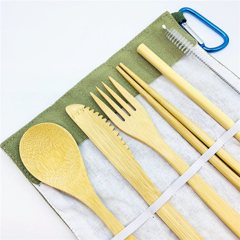 Reusable Bamboo Travel Cutlery Set, 7 Pieces with Pouch