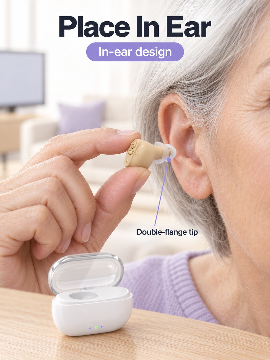Portable Hearing Amplifier: Rechargeable, 30-Hour Battery