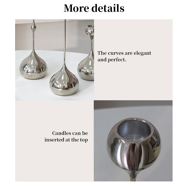 Silver Metal Candelabra Set, Sculptural Table Centerpiece