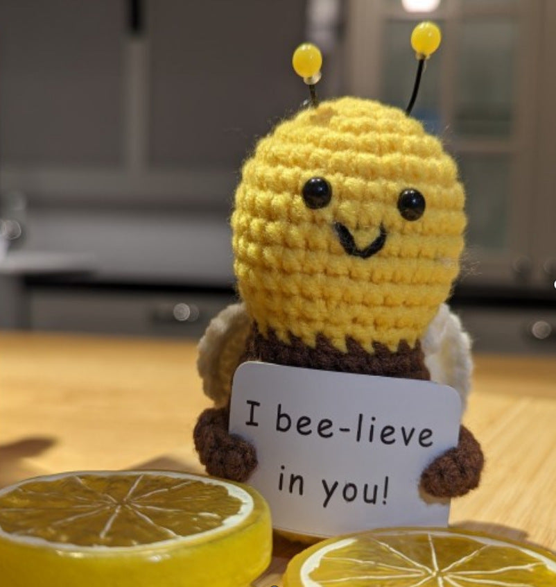 Crocheted Encouragement Doll for Cheerful Desk Decor