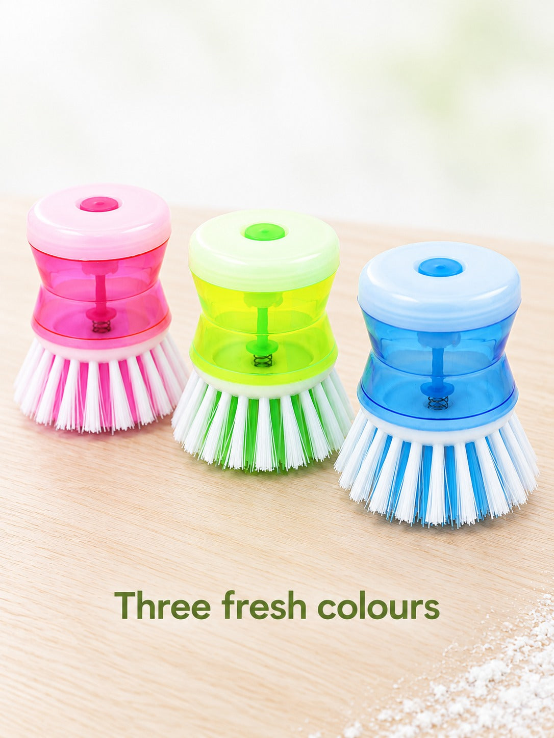 Pot Brush With Built-In Soap Dispenser for Pots and Cups