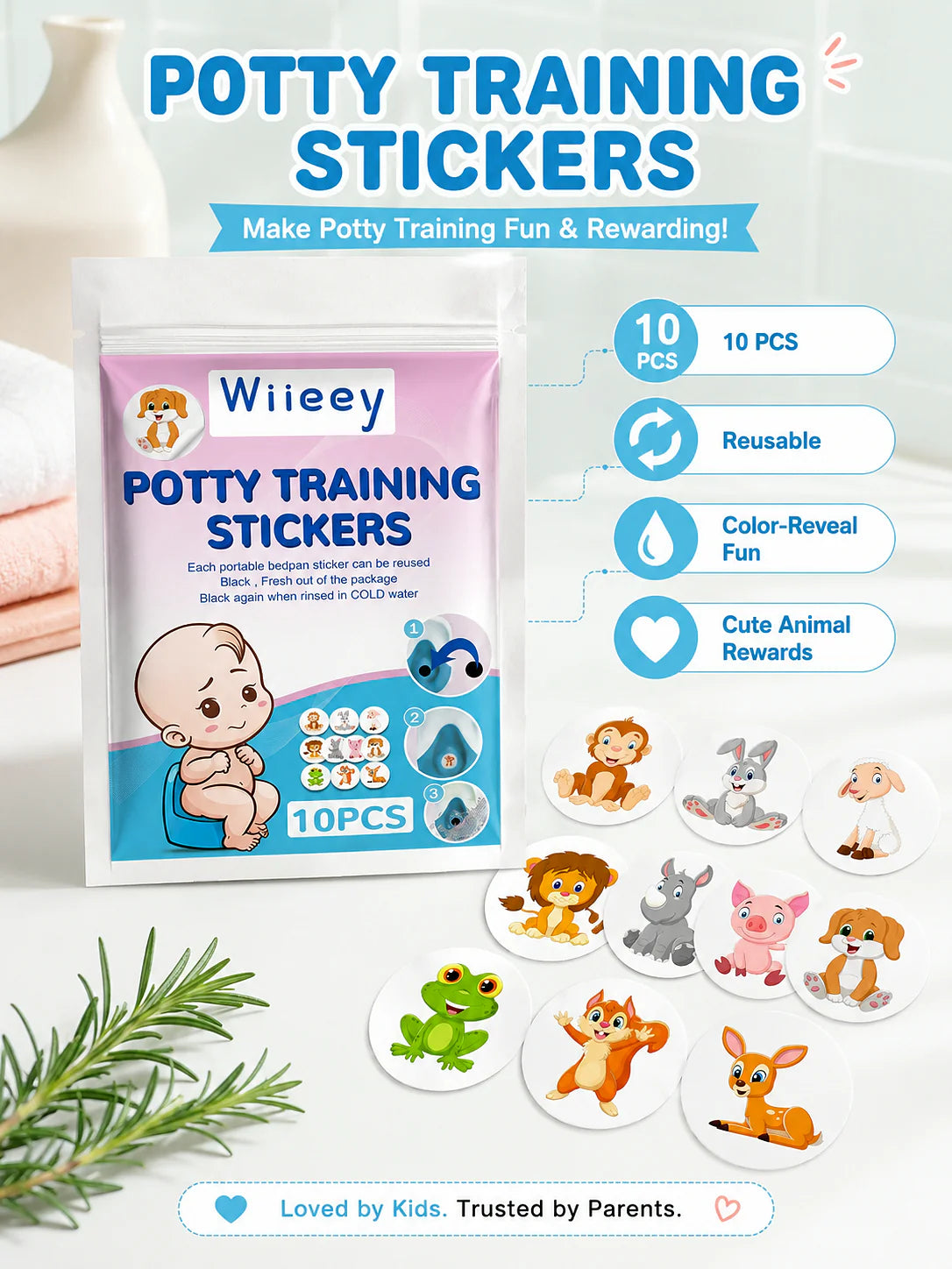 Reusable Potty Training Stickers — Color‑Changing Animal