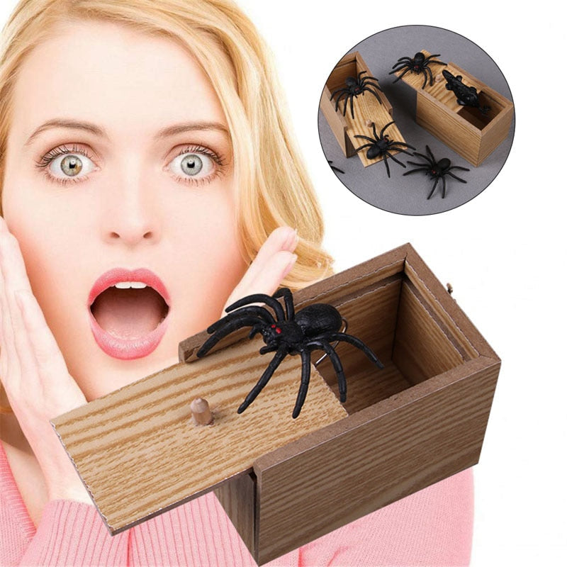 Wooden Prank Box with Lifelike Spring-Loaded Insect