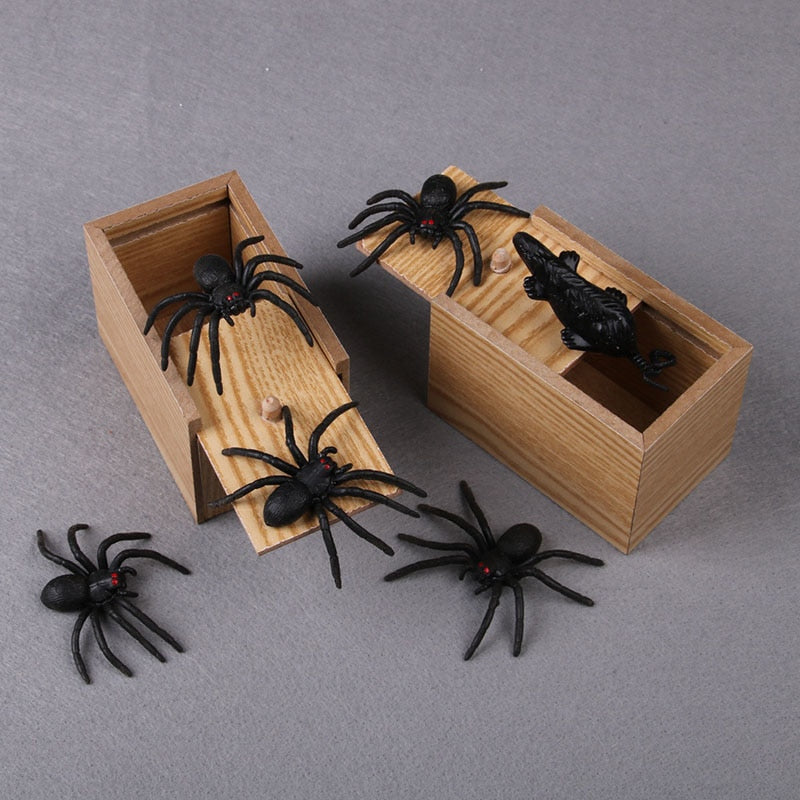 Wooden Prank Box with Lifelike Spring-Loaded Insect