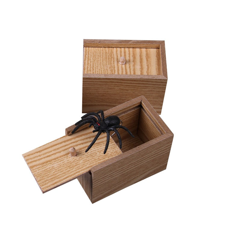 Wooden Prank Box with Lifelike Spring-Loaded Insect