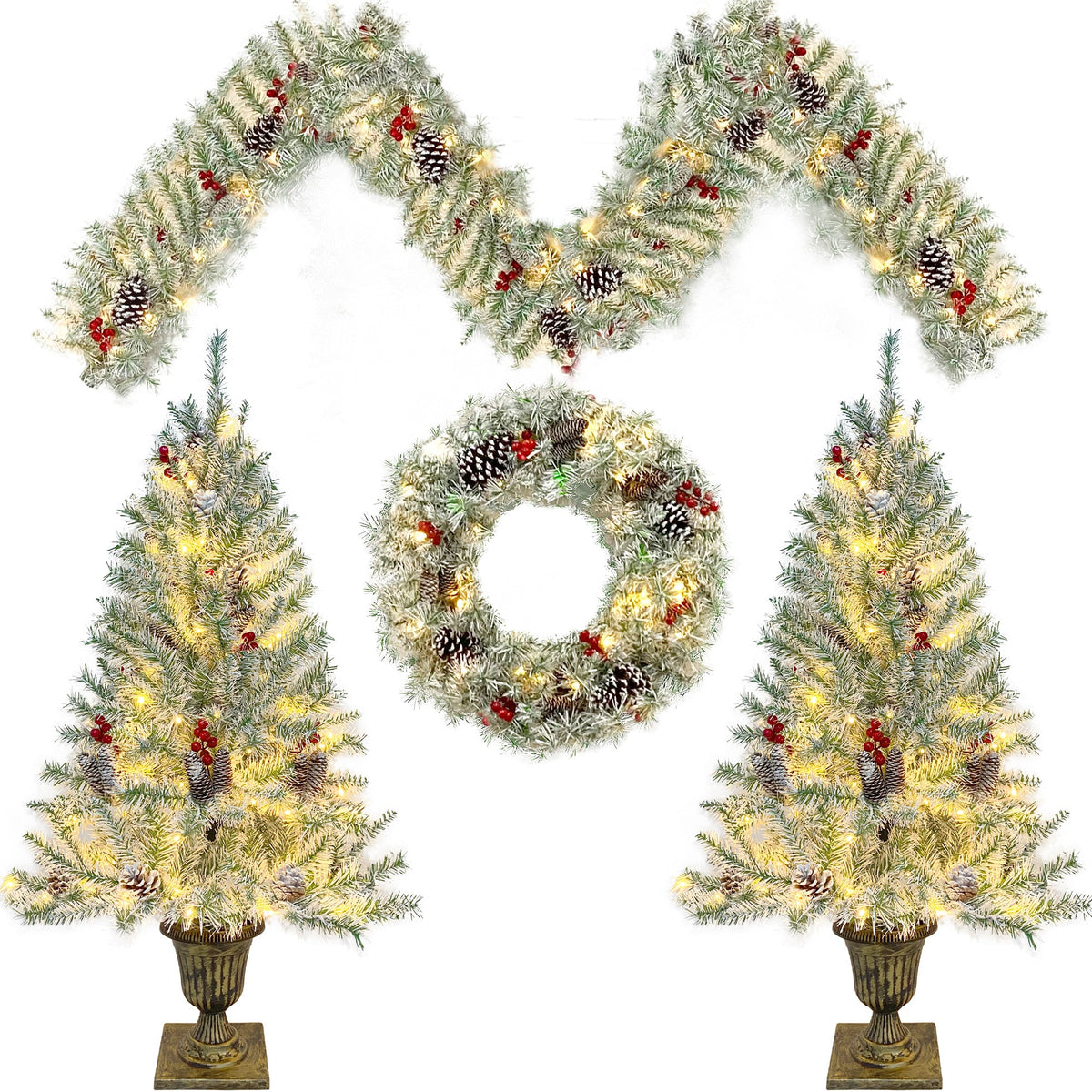 Pre-Lit Christmas Tree Set for Festive Front Doors