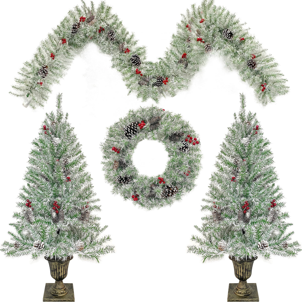Pre-Lit Christmas Tree Set for Festive Front Doors