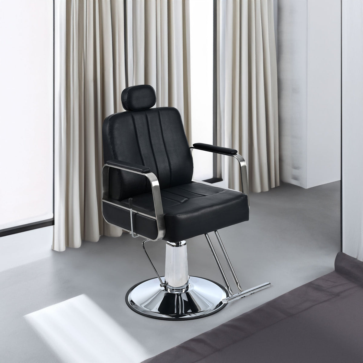 Reclining Barber Chair with Hydraulic Pump, 360° Swivel