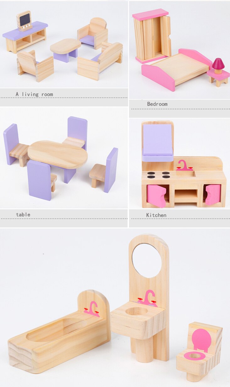 Wooden Dollhouse Furniture Set for Imaginative Play