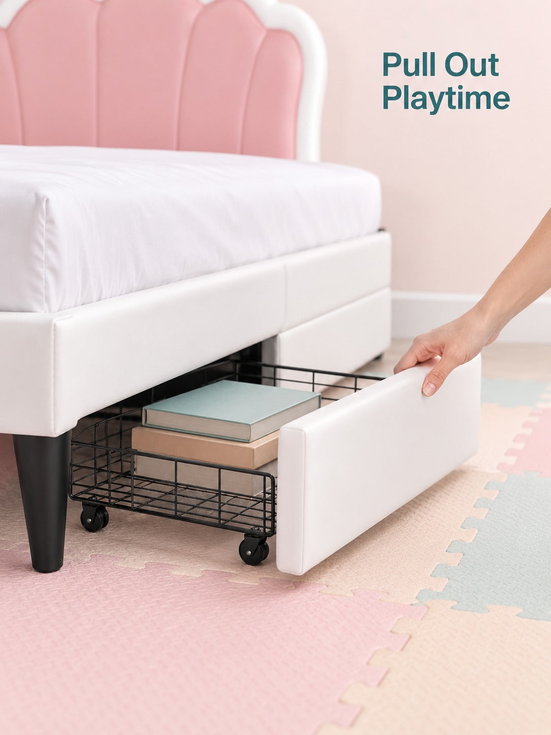 Princess Bed Full Size with Crown Headboard and Drawers