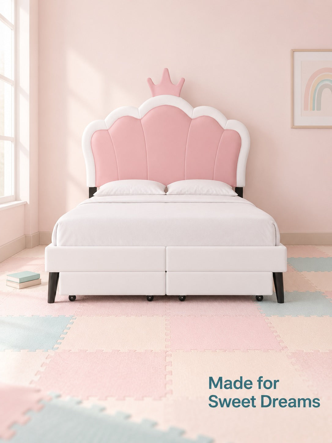Princess Bed Full Size with Crown Headboard and Drawers