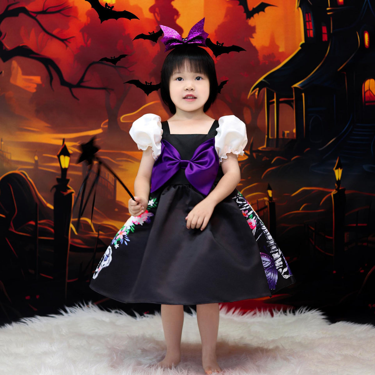Girls' Halloween Princess Costume Dress Set With Hat