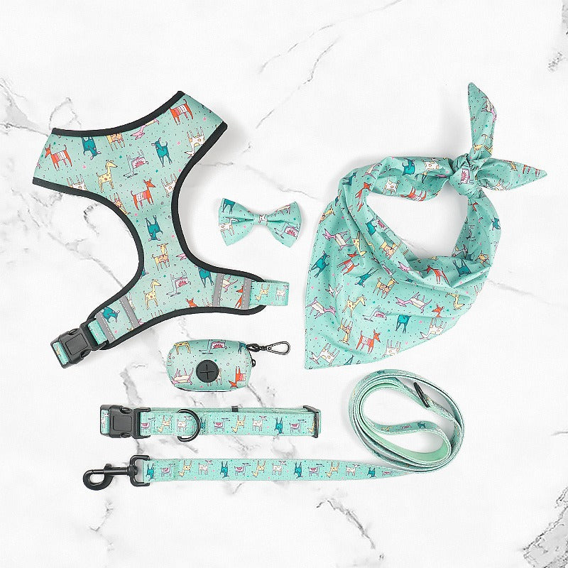 Six-Piece Dog Harness Set With Reflective Walking Comfort