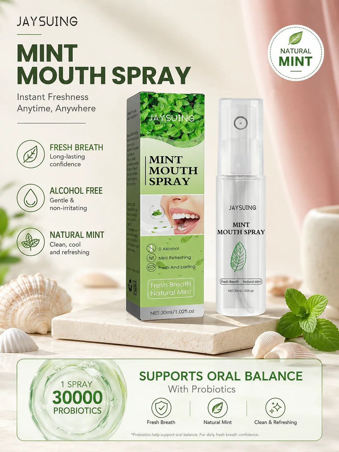 Probiotic Mint Breath Spray — 30,000 Cultures per Pump