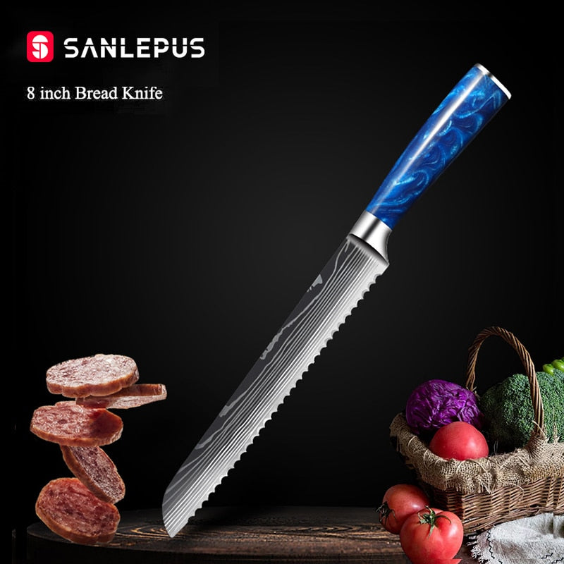 Damascus Pattern Japanese Chef Knife, Sharp Stainless