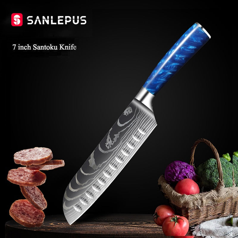 Damascus Pattern Japanese Chef Knife, Sharp Stainless