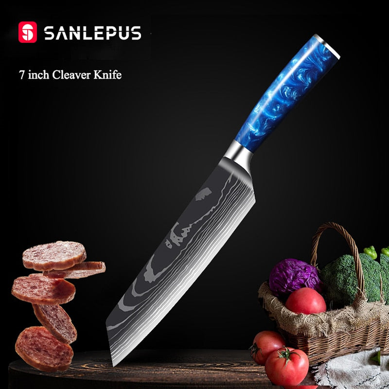Damascus Pattern Japanese Chef Knife, Sharp Stainless