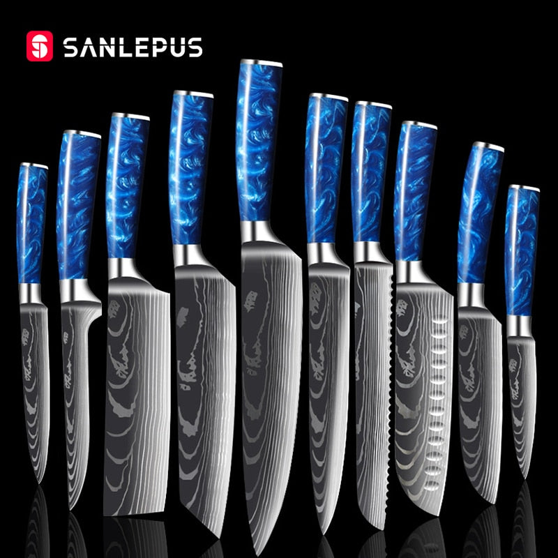 Damascus Pattern Japanese Chef Knife, Sharp Stainless