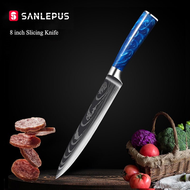 Damascus Pattern Japanese Chef Knife, Sharp Stainless