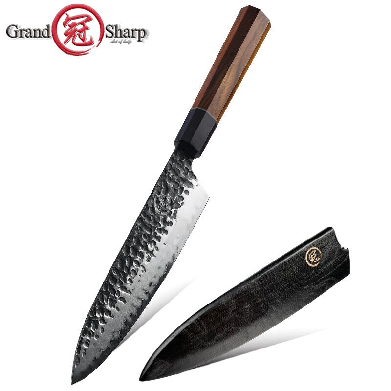 Japanese Chef Knife Set 5-Piece AUS-10 Hammered Steel