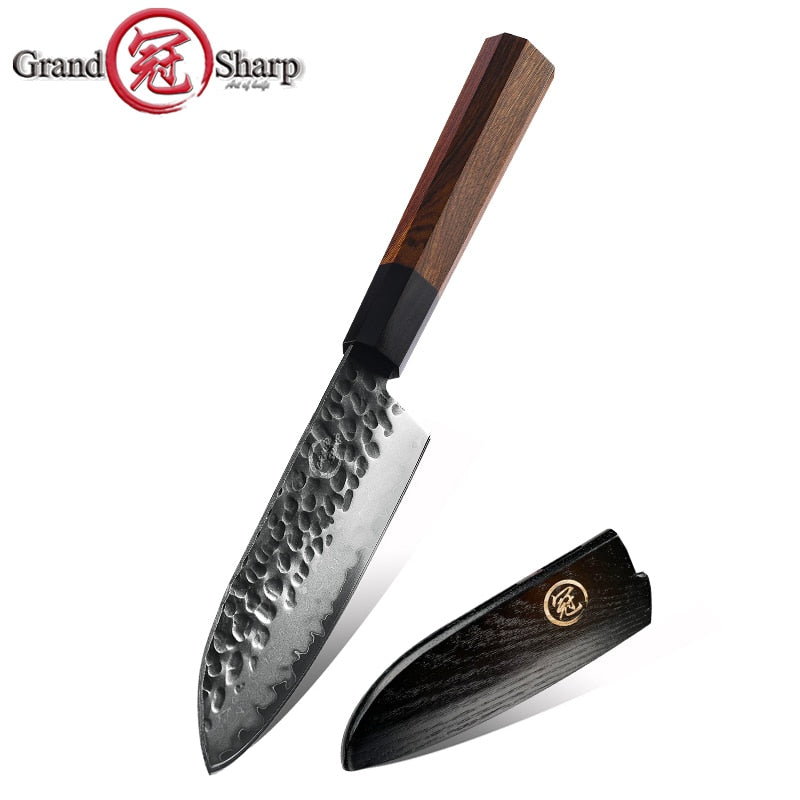 Japanese Chef Knife Set 5-Piece AUS-10 Hammered Steel