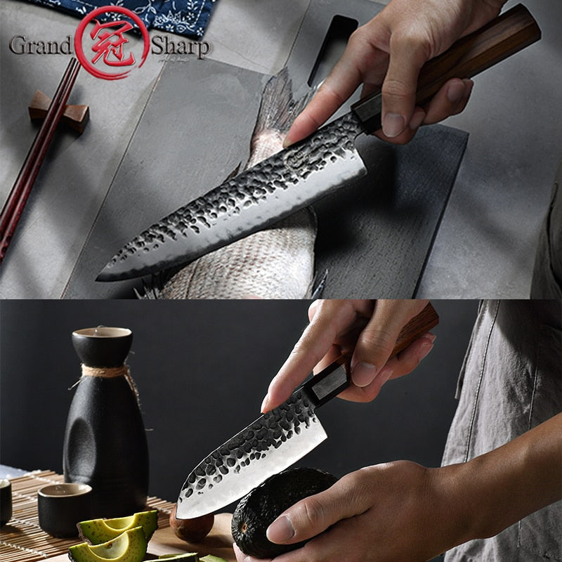 Japanese Chef Knife Set 5-Piece AUS-10 Hammered Steel