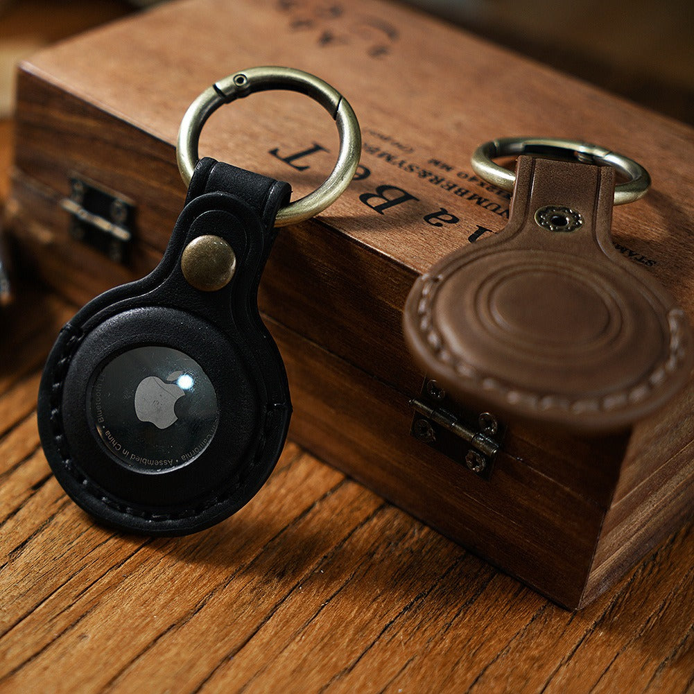 Leather AirTag Keychain Holder for Keys & Pet Collars