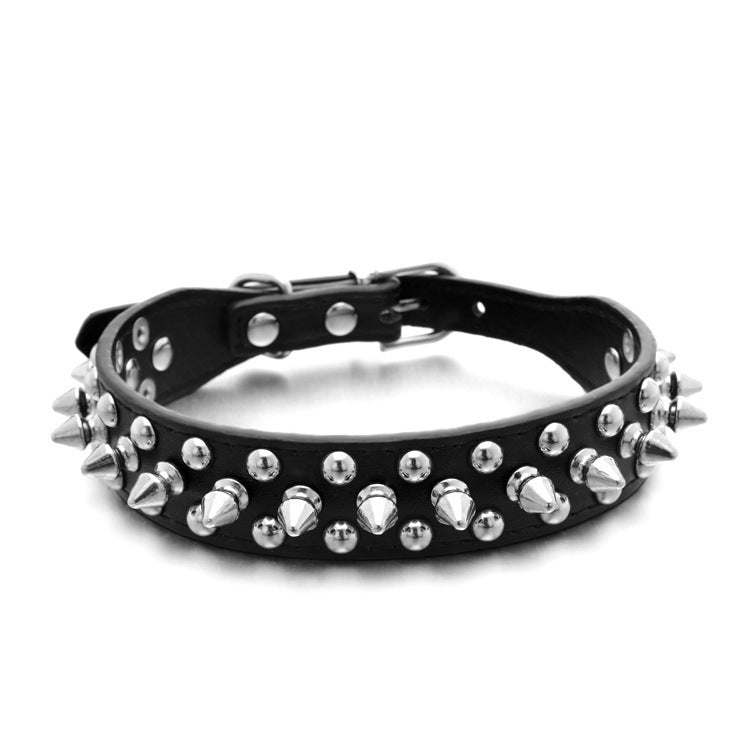 PU Leather Pet Collar With Punk Rivets & Spike Style