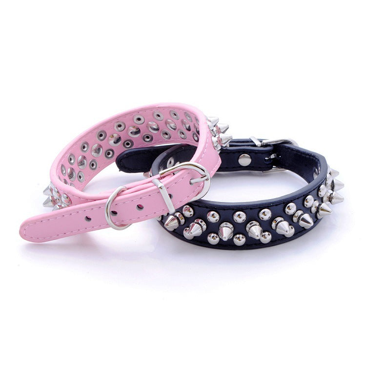 PU Leather Pet Collar With Punk Rivets & Spike Style