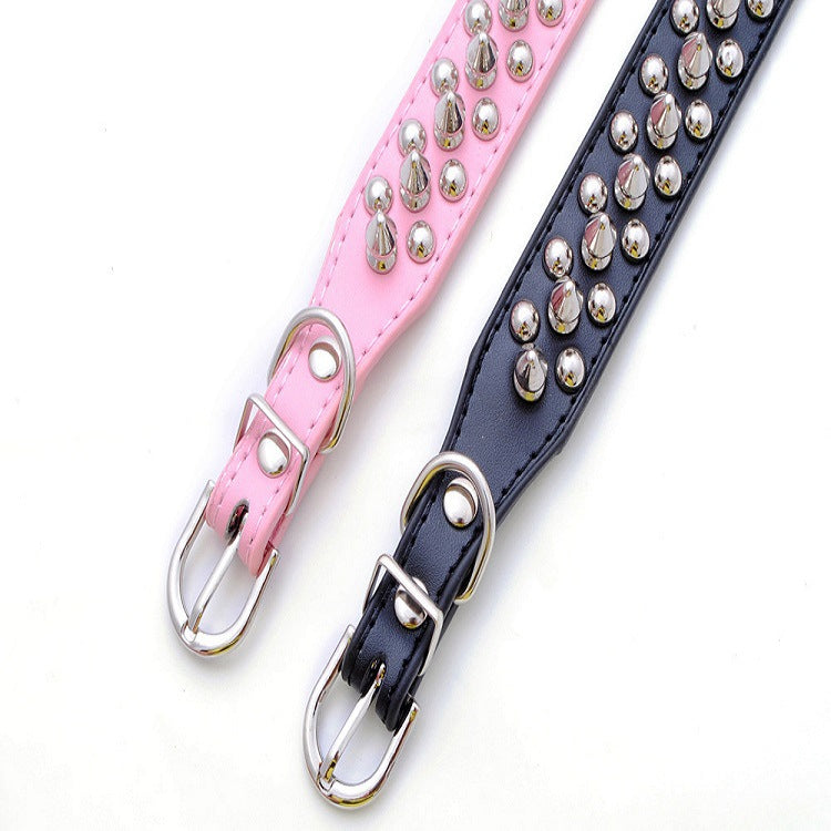 PU Leather Pet Collar With Punk Rivets & Spike Style