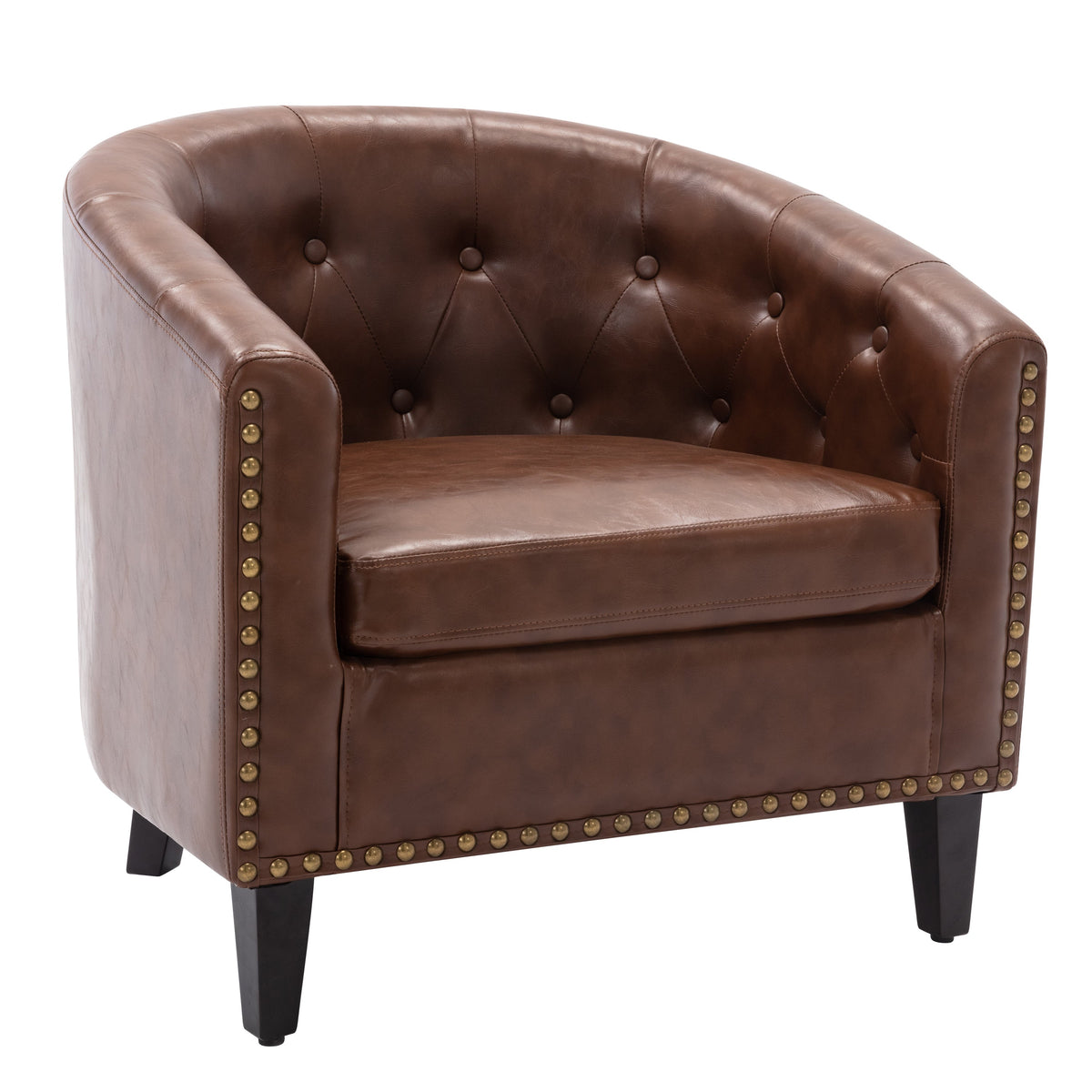Tufted Tub Chair Faux Leather Accent Chair for Living Room