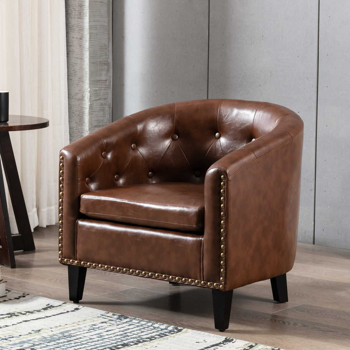 Tufted Tub Chair Faux Leather Accent Chair for Living Room