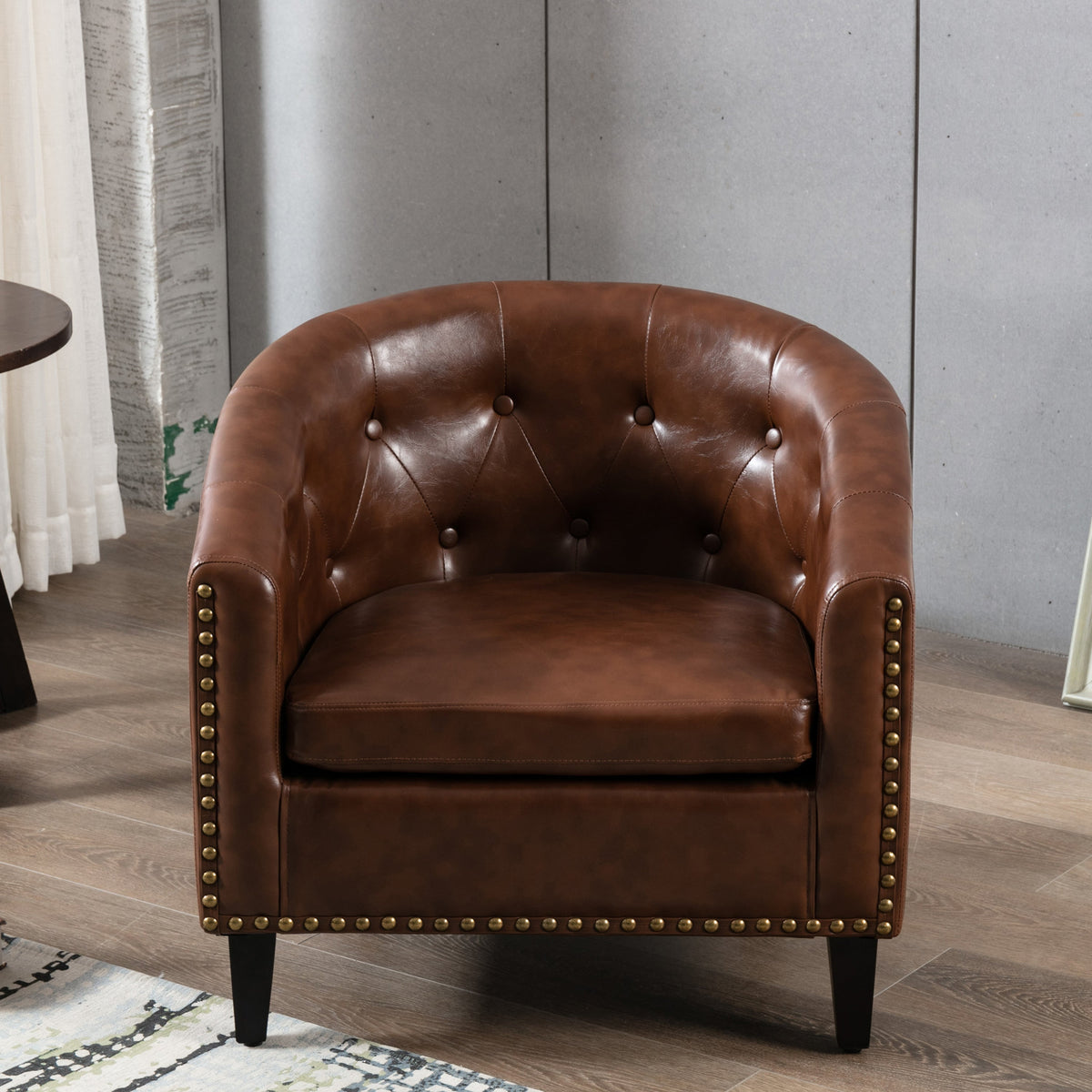 Tufted Tub Chair Faux Leather Accent Chair for Living Room