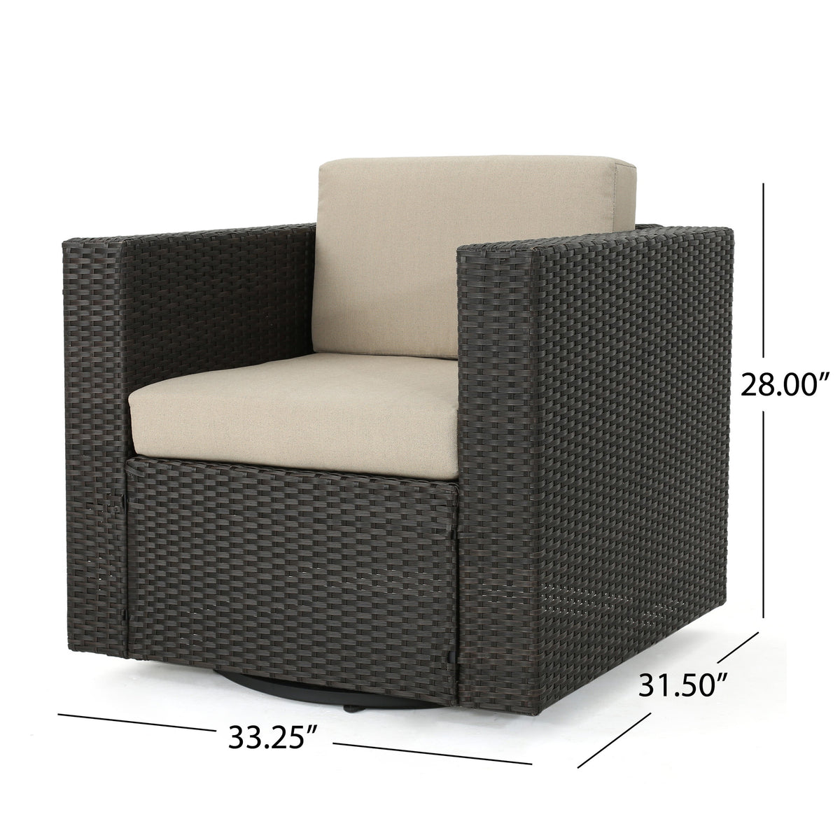 Swivel Patio Lounge Chair, Dark Brown Wicker & Cushions