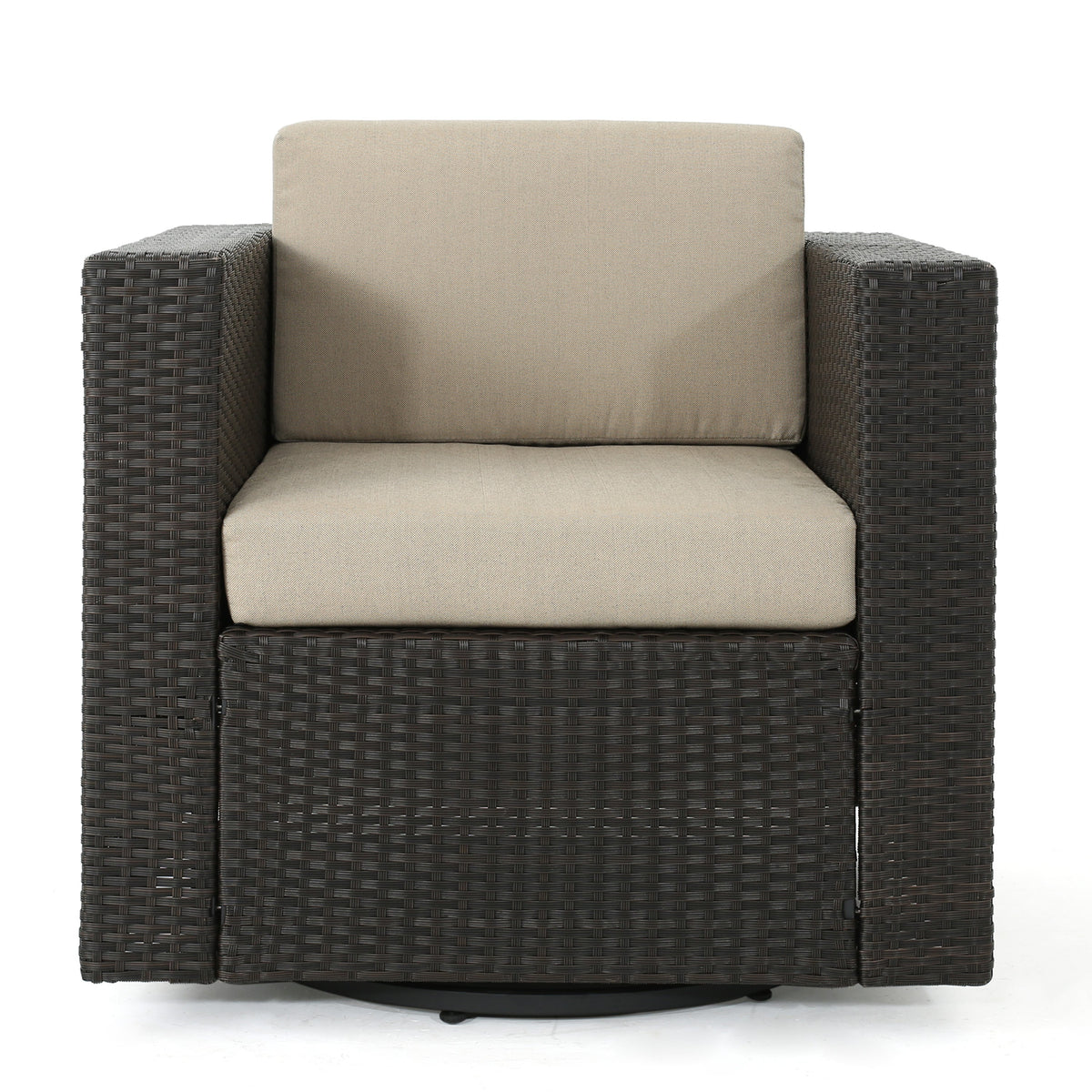 Swivel Patio Lounge Chair, Dark Brown Wicker & Cushions