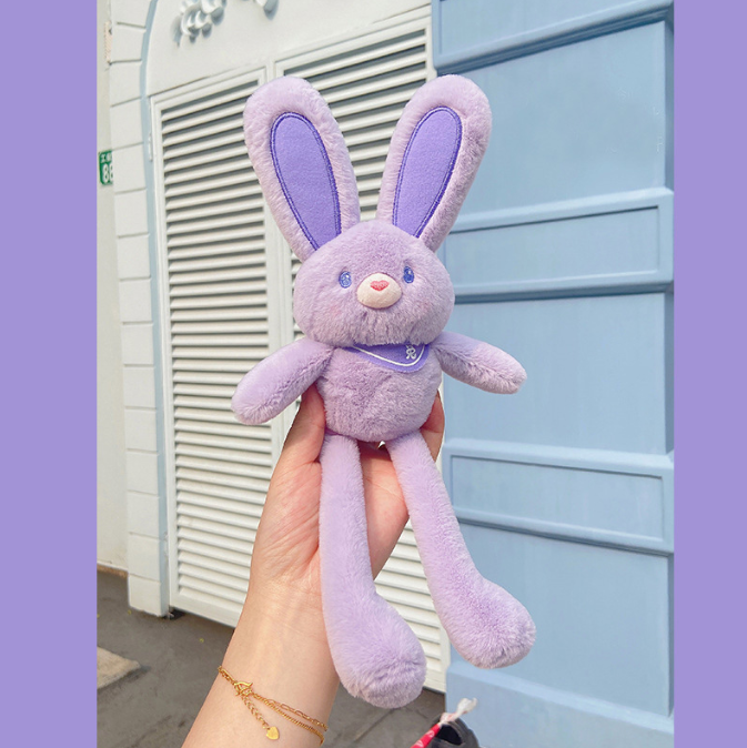 Pullable Rabbit Plush Keychain for Playful Bag Charm