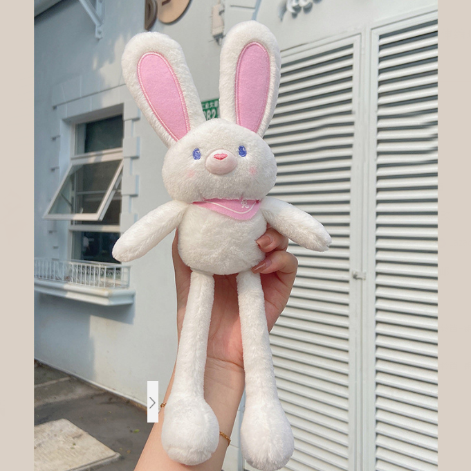 Pullable Rabbit Plush Keychain for Playful Bag Charm