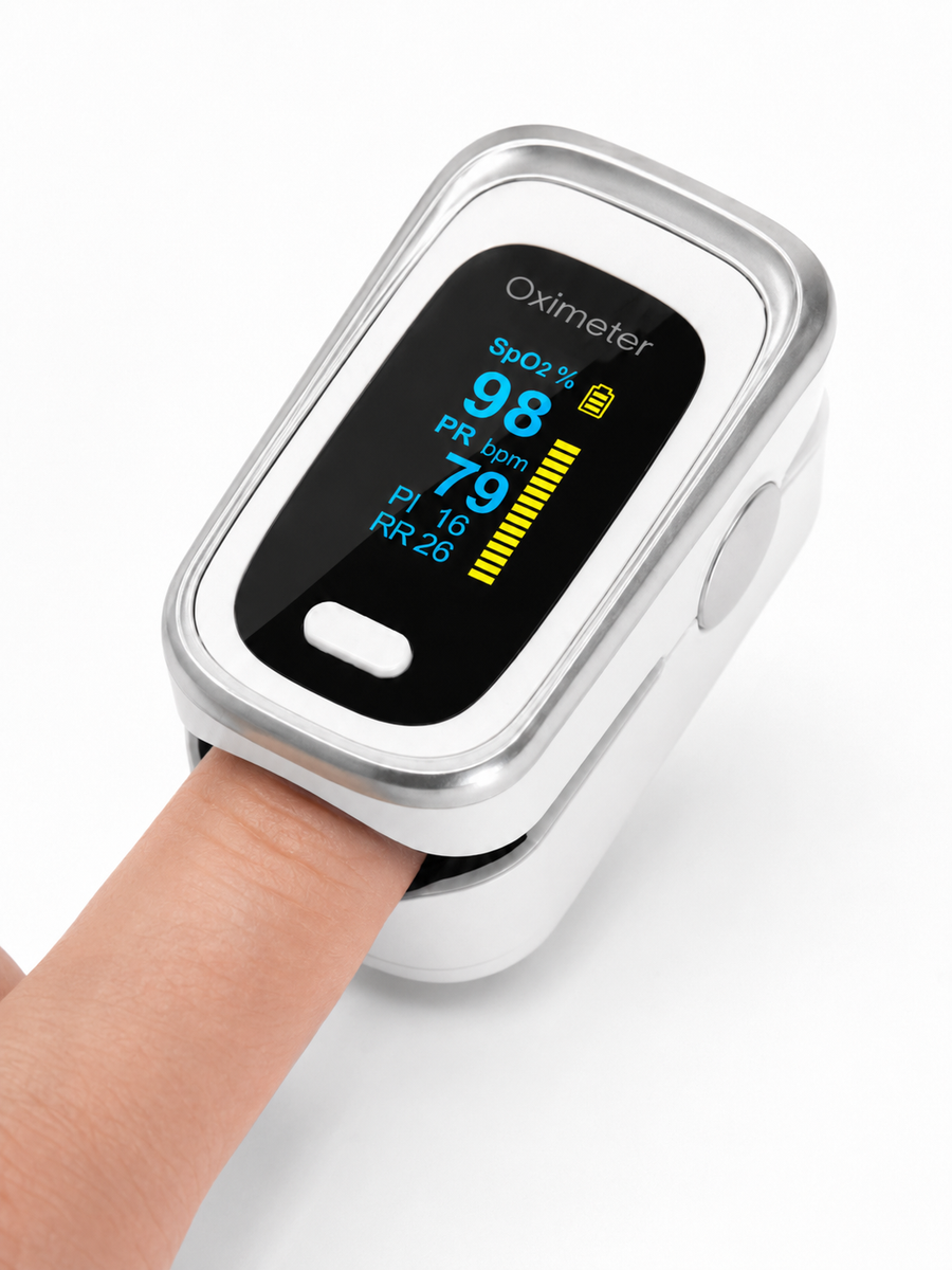 Finger Pulse Oximeter — 4-in-1 SpO2, Pulse, Perfusion & Breath