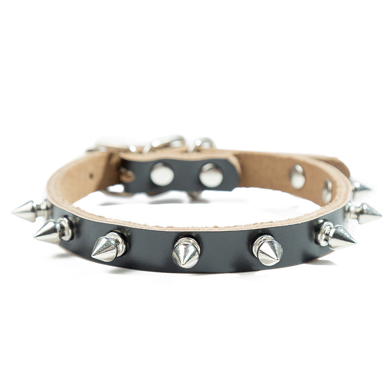 Adjustable Cowhide Leather Dog Collar with Spike Rivets